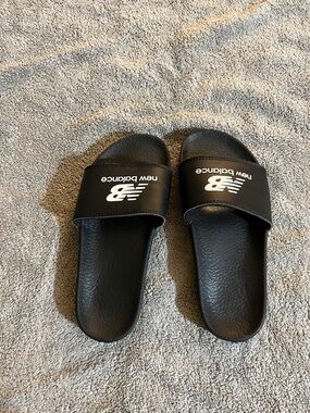 New Balance Black Slide Sandals with White Logo